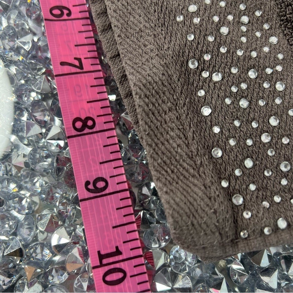 Embellished Chocolate grey Brown Bath Towel - Rhinestone Trim - Picture 4 of 4
